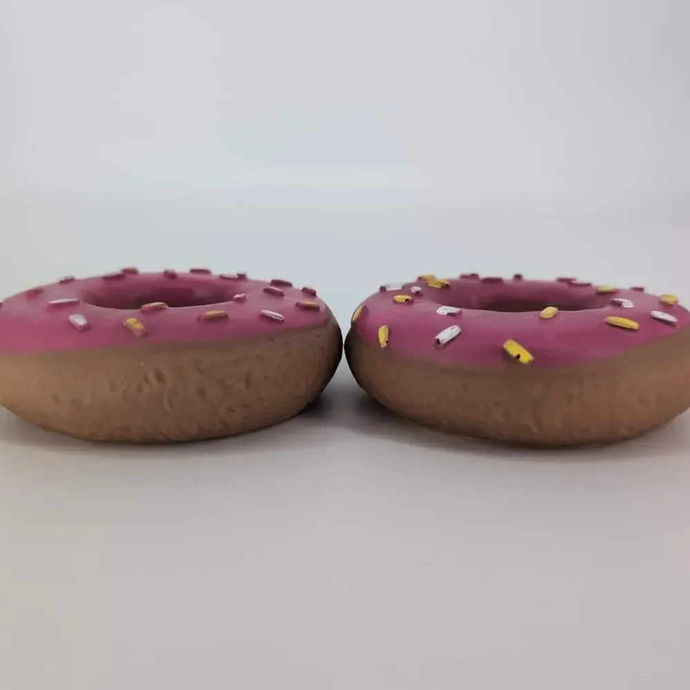 Two Pink Sprinkled Donuts Puppy Dog Toys - One Squeaks One Doesnt - GUC